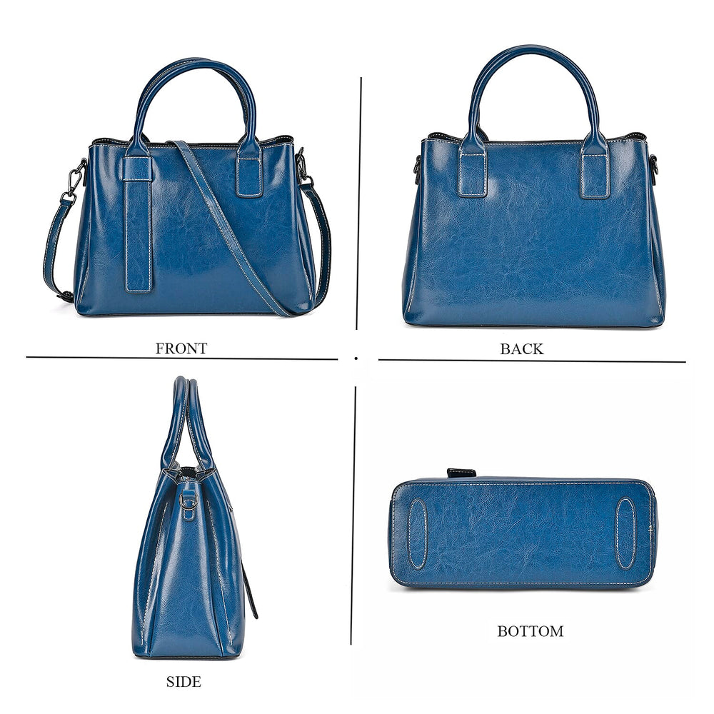 Milan Fashion Closeout - 100% Genuine Leather Crossbody Bag with 2 Long Shoulder Strap -  Blue