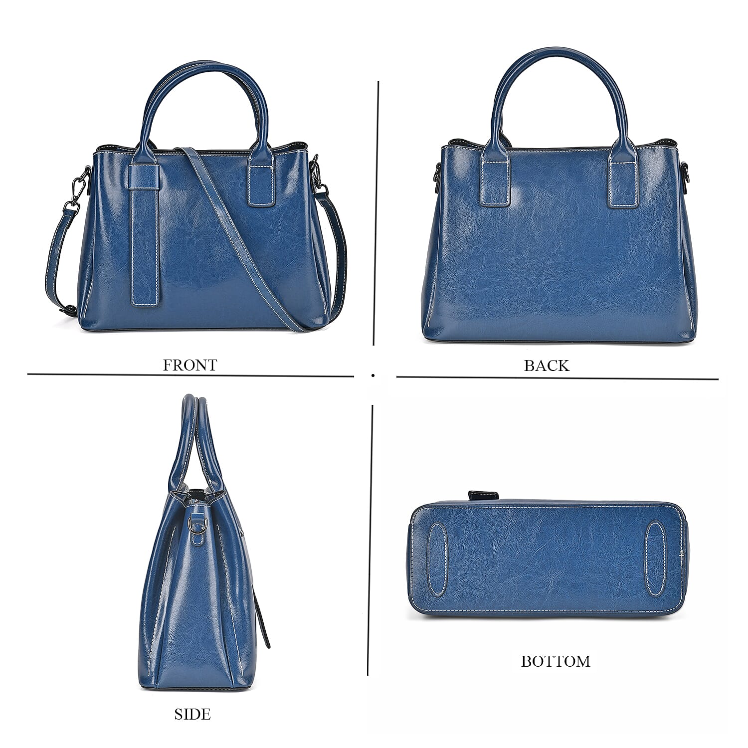Milan Fashion Closeout - 100% Genuine Leather Crossbody Bag with 2 Long Shoulder Strap -  Blue