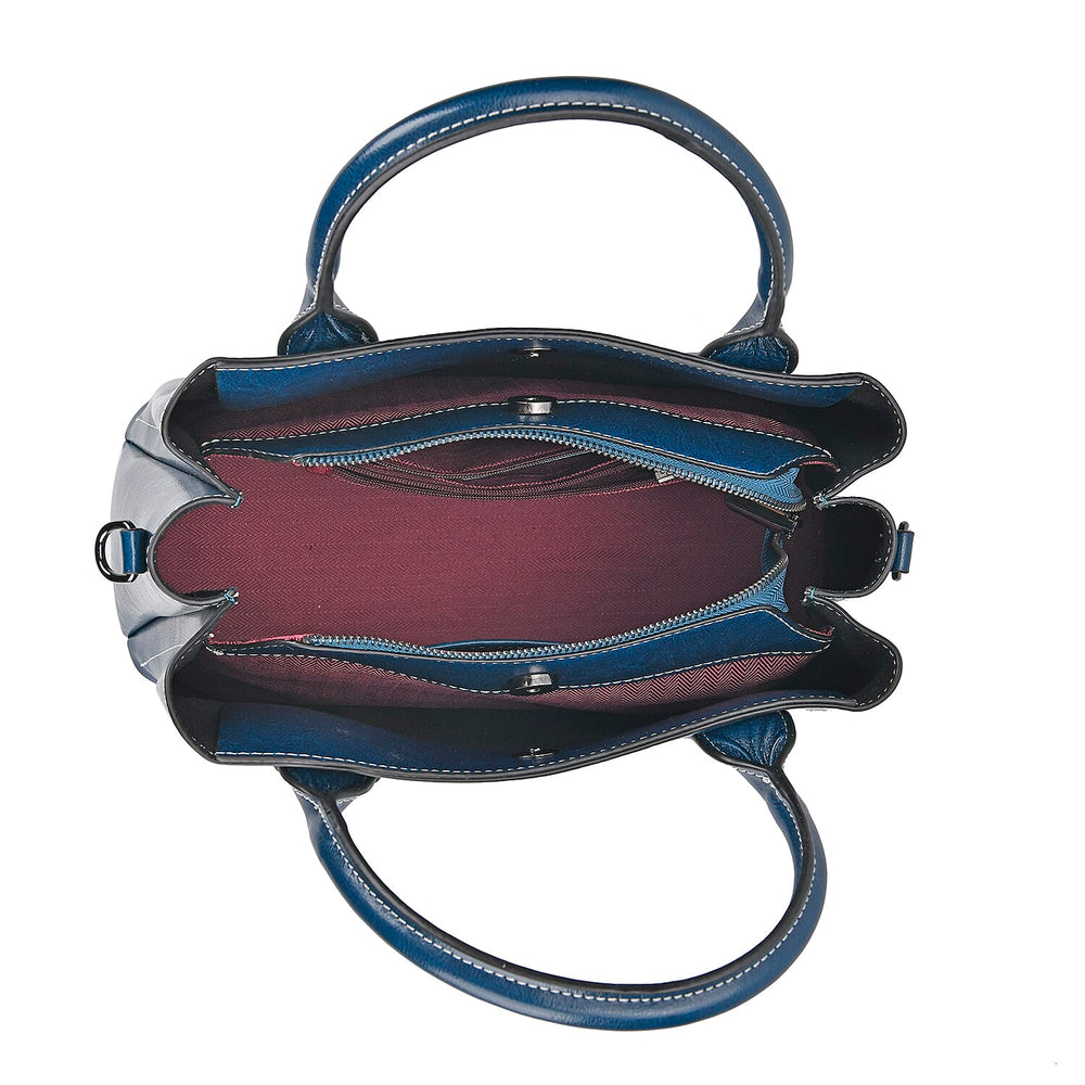 Milan Fashion Closeout - 100% Genuine Leather Crossbody Bag with 2 Long Shoulder Strap -  Blue
