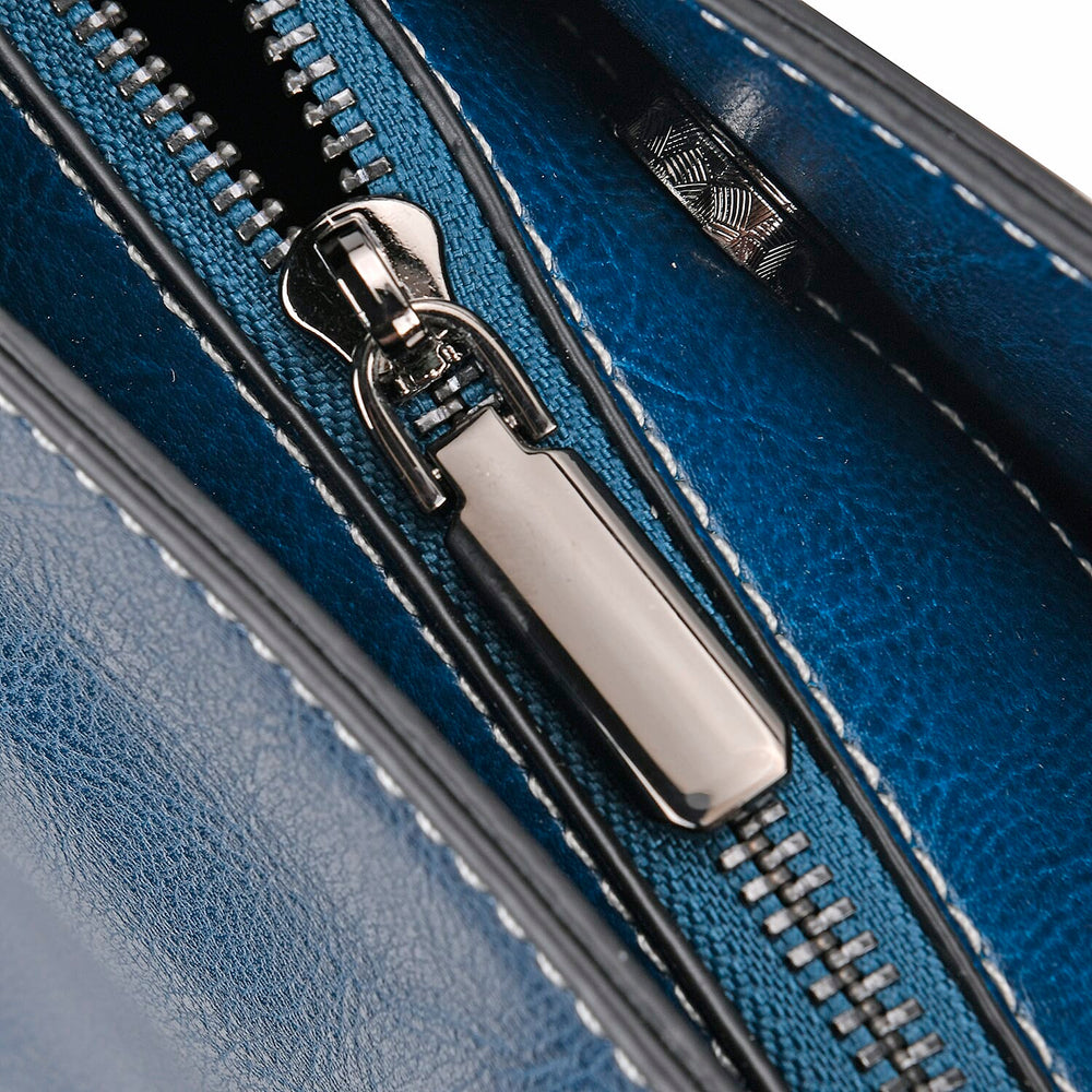 Milan Fashion Closeout - 100% Genuine Leather Crossbody Bag with 2 Long Shoulder Strap -  Blue