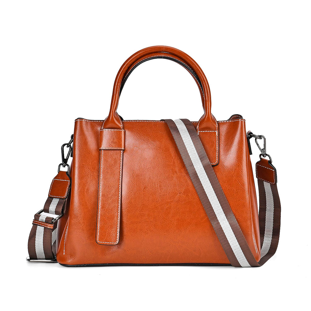 Milan Fashion Closeout - 100% Genuine Leather Crossbody Bag with 2 Long Shoulder Strap -  Tan