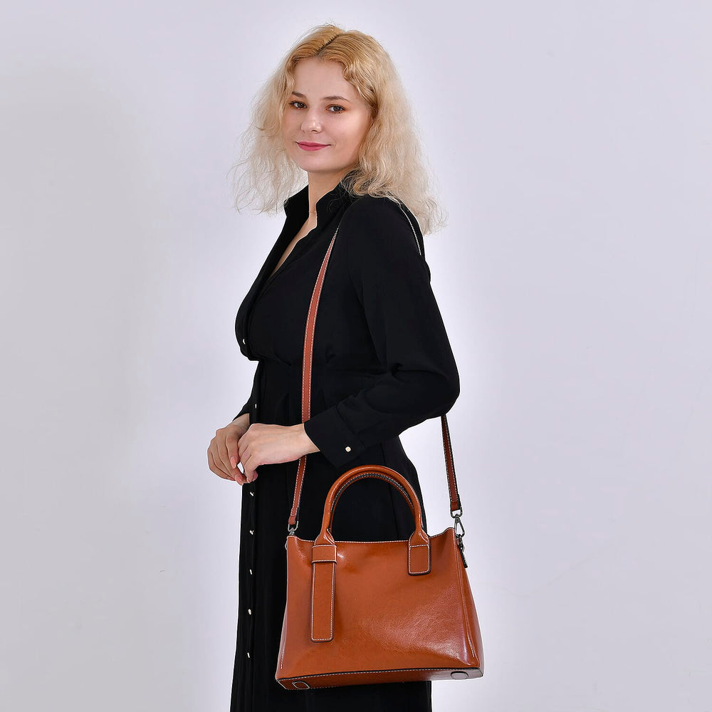 Milan Fashion Closeout - 100% Genuine Leather Crossbody Bag with 2 Long Shoulder Strap -  Tan