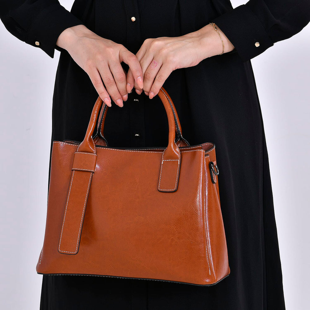 Milan Fashion Closeout - 100% Genuine Leather Crossbody Bag with 2 Long Shoulder Strap -  Tan
