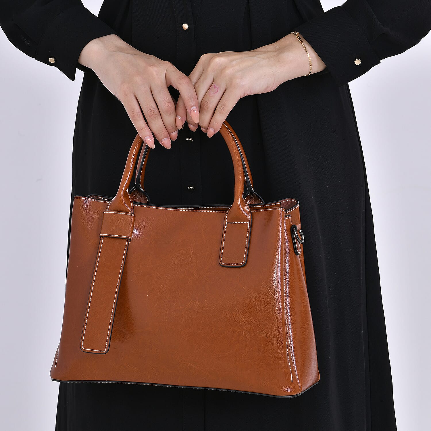 Milan Fashion Closeout - 100% Genuine Leather Crossbody Bag with 2 Long Shoulder Strap -  Tan