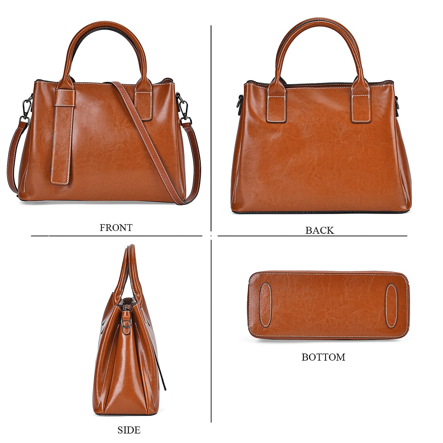 Milan Fashion Closeout - 100% Genuine Leather Crossbody Bag with 2 Long Shoulder Strap -  Tan