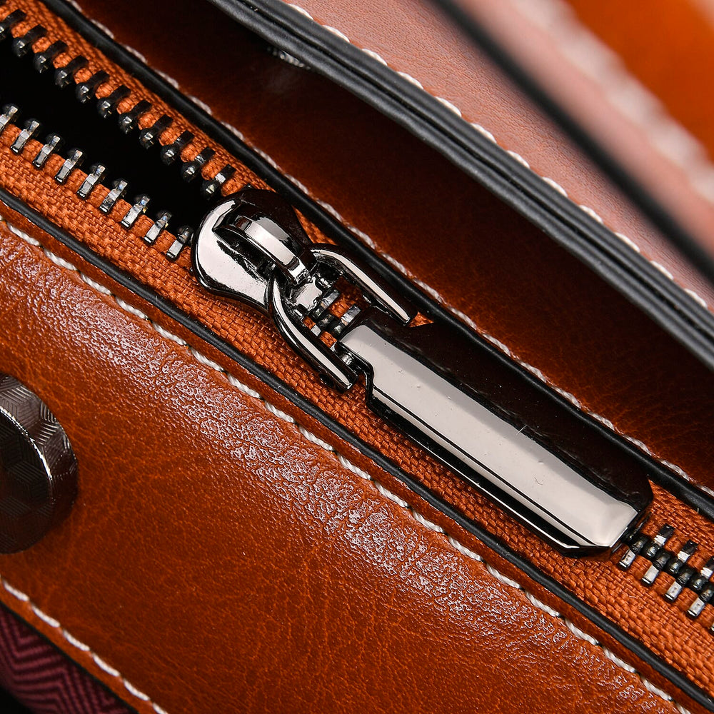 Milan Fashion Closeout - 100% Genuine Leather Crossbody Bag with 2 Long Shoulder Strap -  Tan