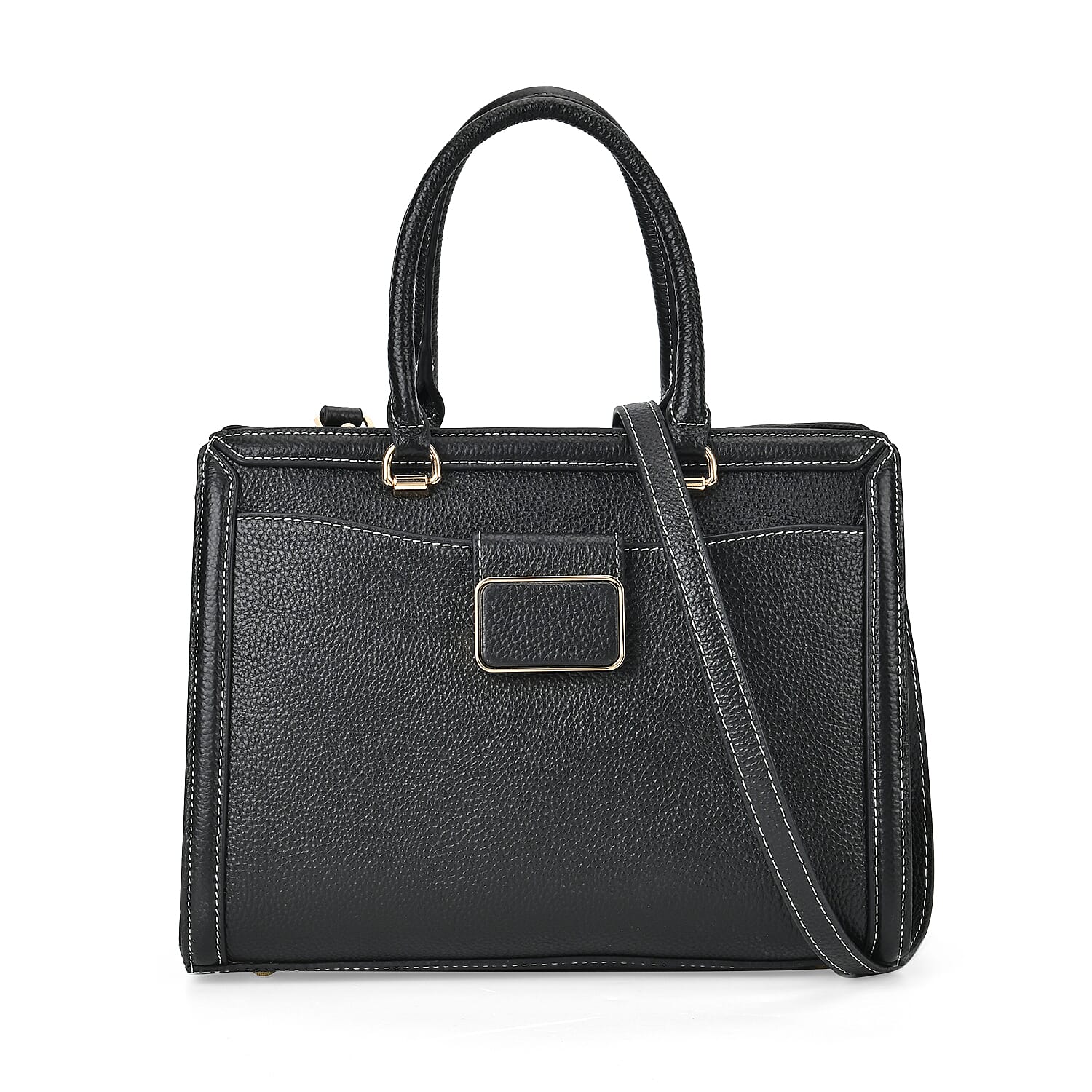 Designer Closeout - Genuine Leather Crossbody Bag With Handle Drop  (Size28x13x21 Cm) - Black