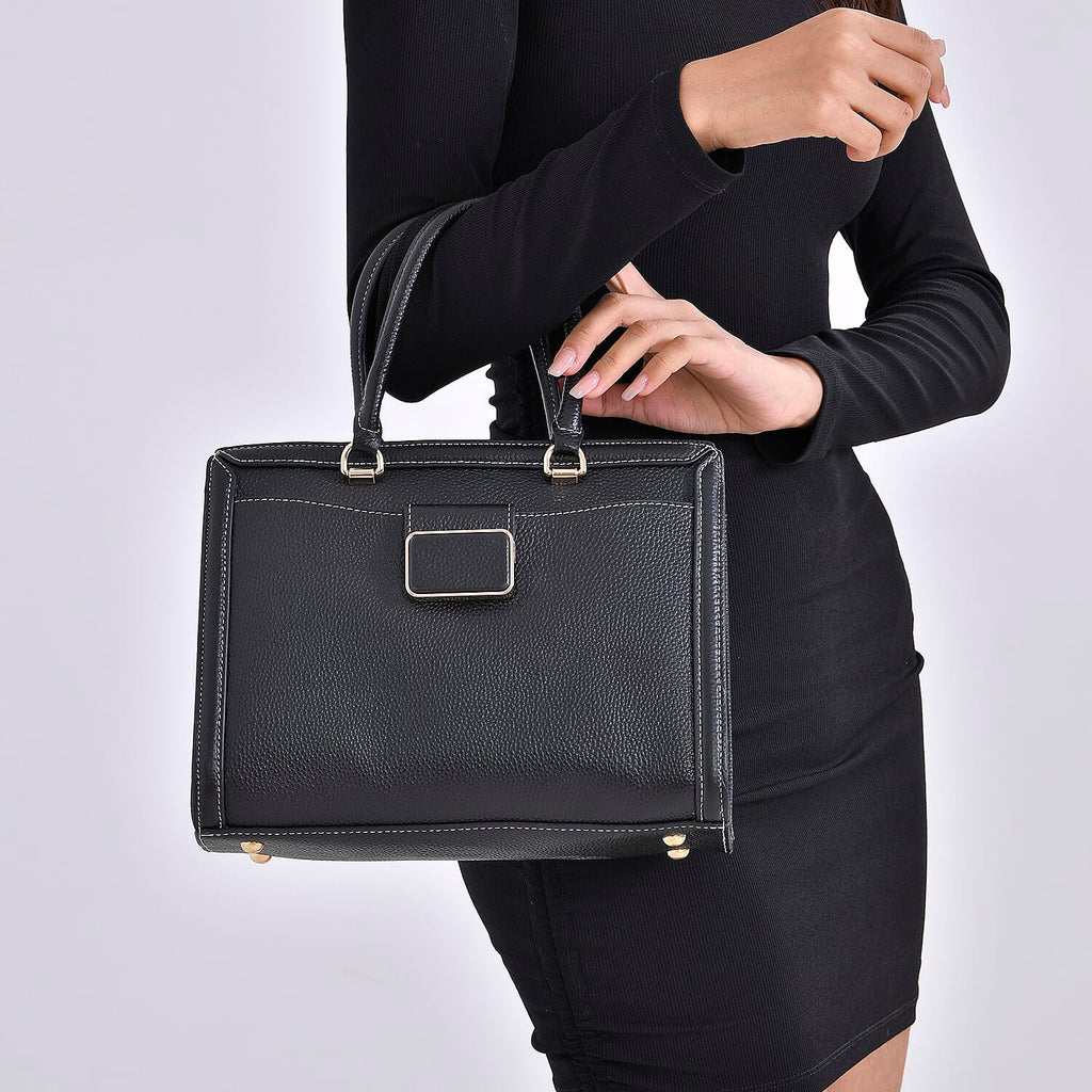 Designer Closeout - Genuine Leather Crossbody Bag With Handle Drop  (Size28x13x21 Cm) - Black