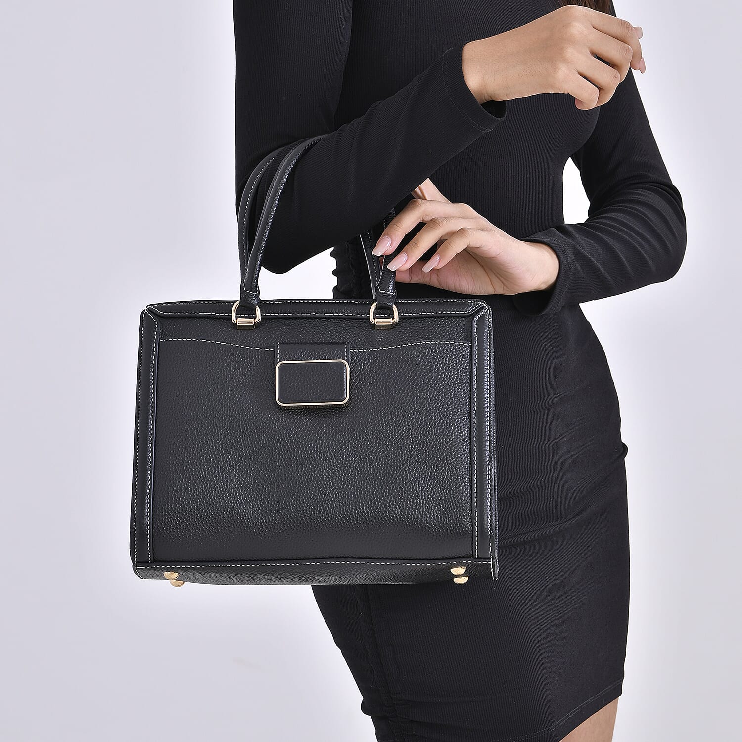 Designer Closeout - Genuine Leather Crossbody Bag With Handle Drop  (Size28x13x21 Cm) - Black