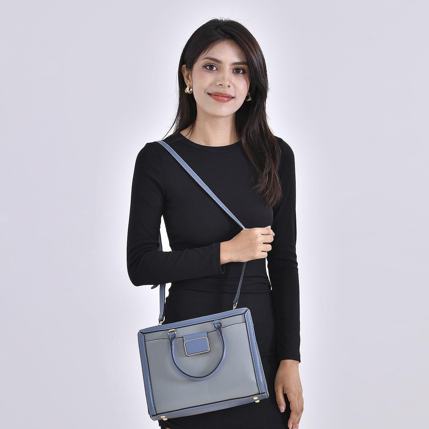 Designer Closeout - Genuine Leather Crossbody Bag With Handle Drop  (Size28x13x21 Cm) - Blue