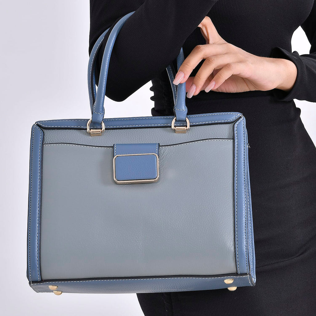 Designer Closeout - Genuine Leather Crossbody Bag With Handle Drop  (Size28x13x21 Cm) - Blue