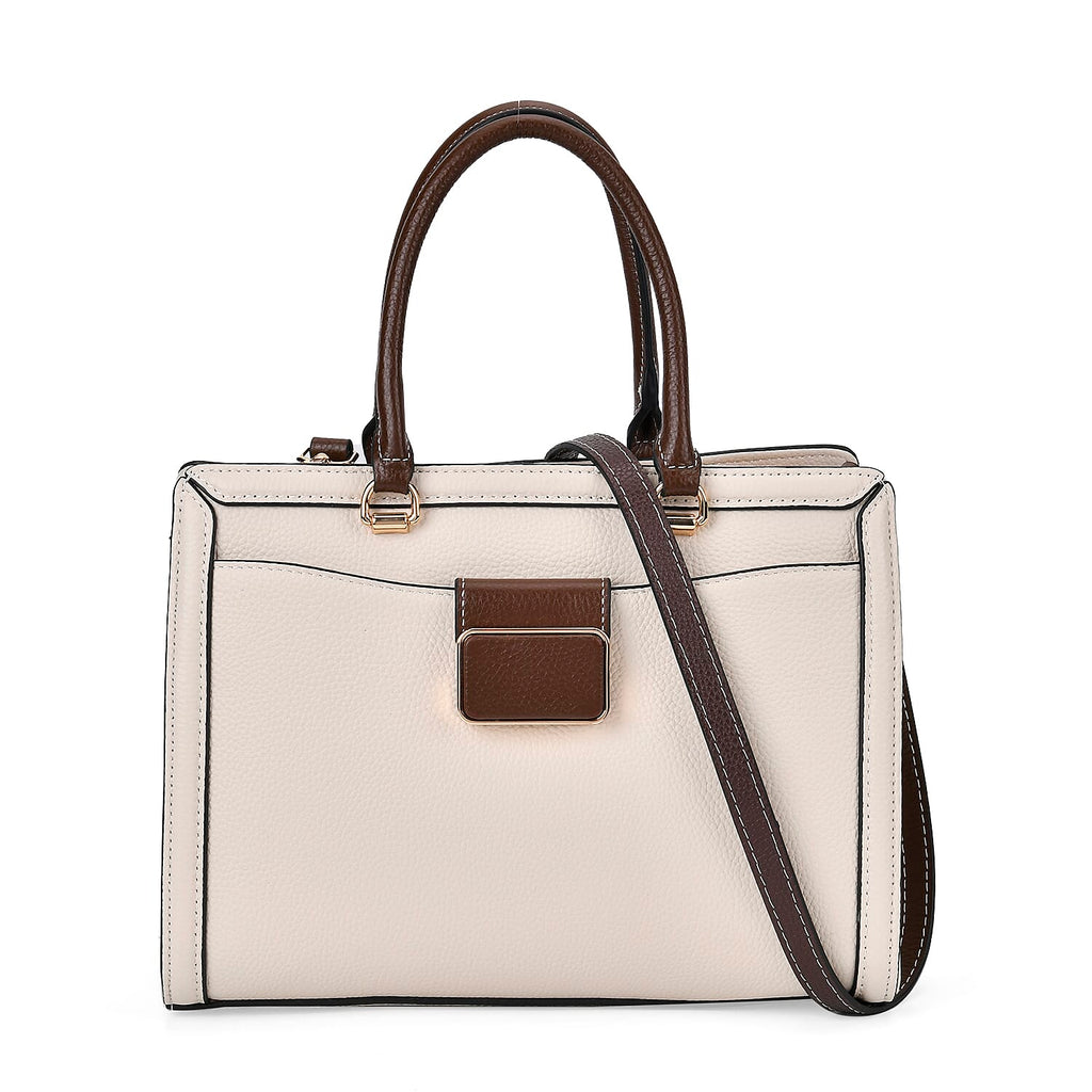 Designer Closeout - Genuine Leather Crossbody Bag With Handle Drop  (Size28x13x21 Cm) - Cream