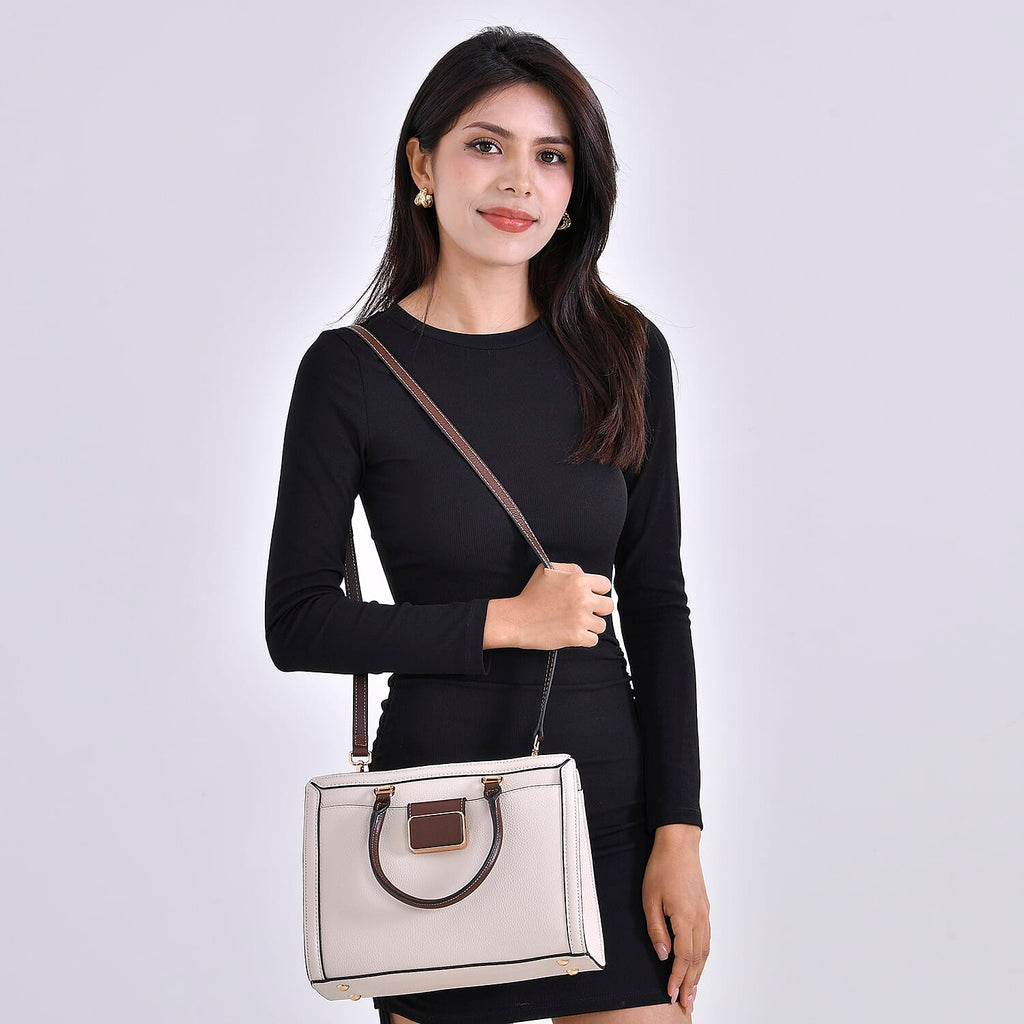 Designer Closeout - Genuine Leather Crossbody Bag With Handle Drop  (Size28x13x21 Cm) - Cream