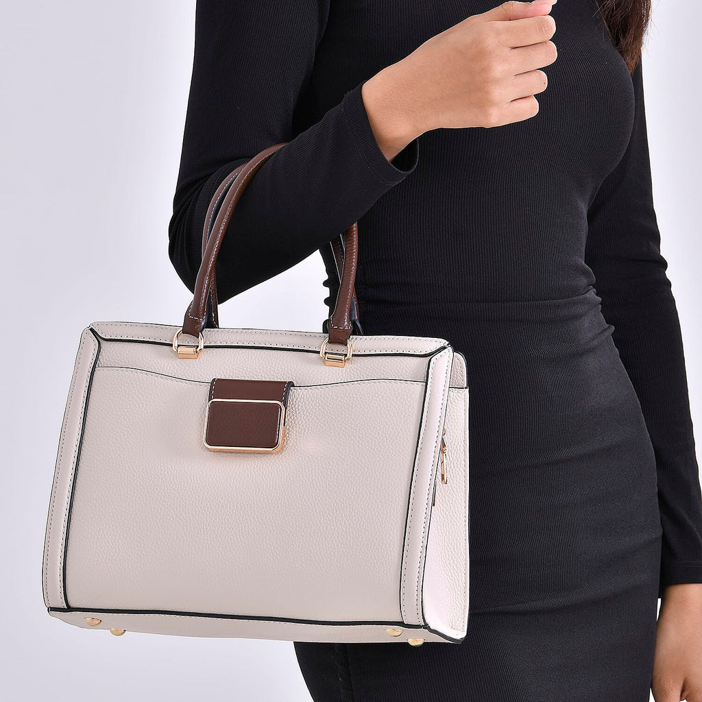 Designer Closeout - Genuine Leather Crossbody Bag With Handle Drop  (Size28x13x21 Cm) - Cream