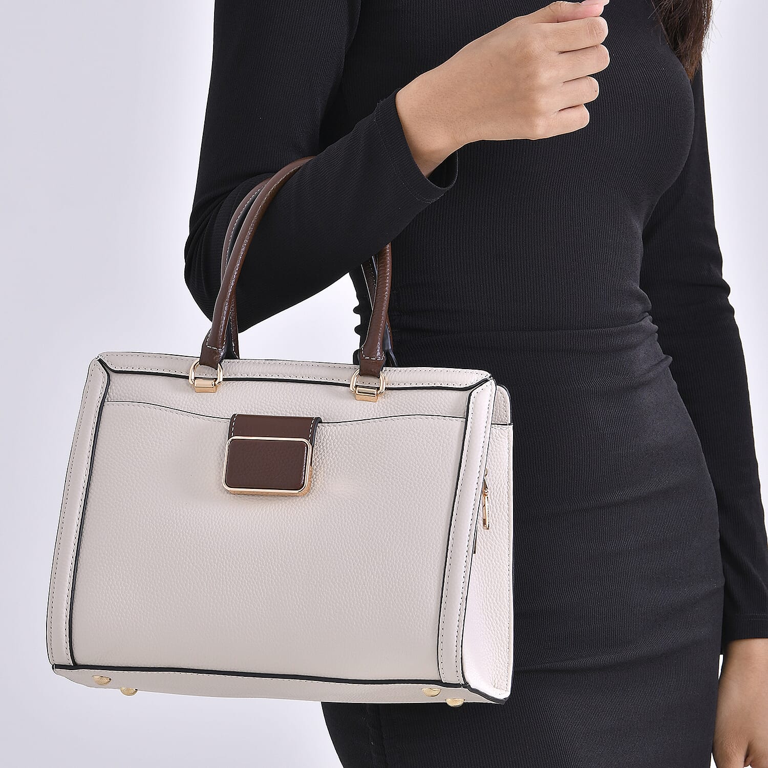Designer Closeout - Genuine Leather Crossbody Bag With Handle Drop  (Size28x13x21 Cm) - Cream