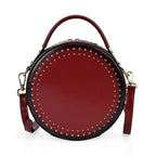 Genuine Leather Stylish Studded Circle Purse With Top Handle & Adjustable Strap - Wint