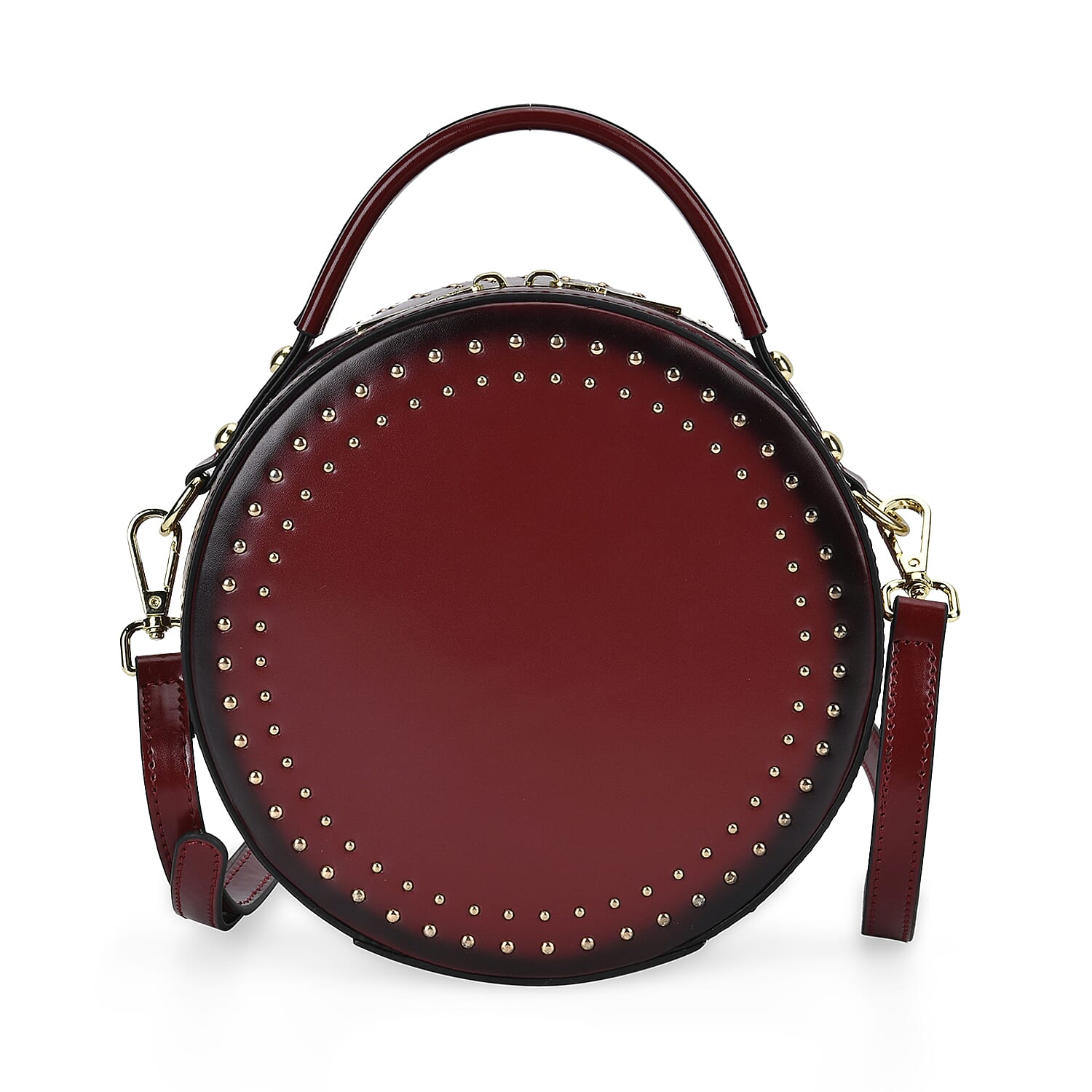 Genuine Leather Stylish Studded Circle Purse With Top Handle & Adjustable Strap - Wint