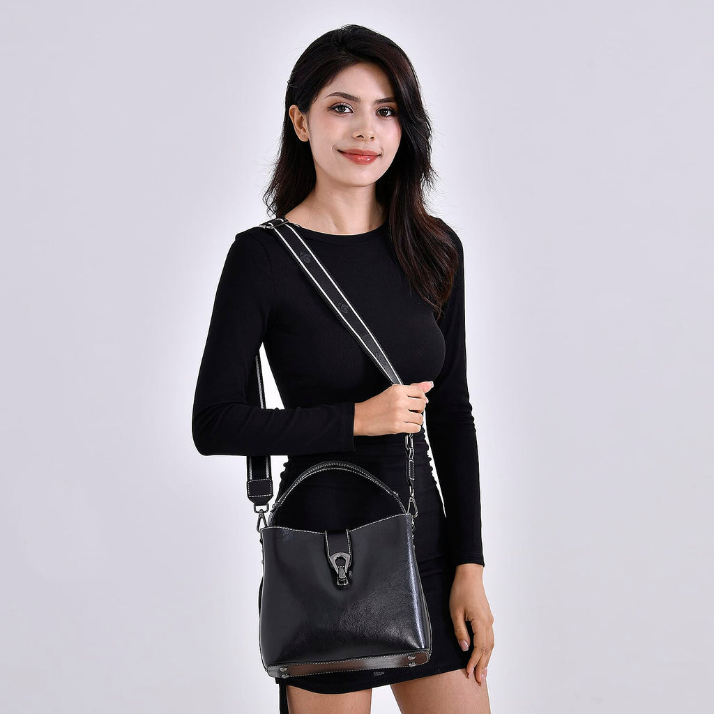 100 % Genuine Leather Solid Crossbody Bag (Size 24x10x21 cm) - Black