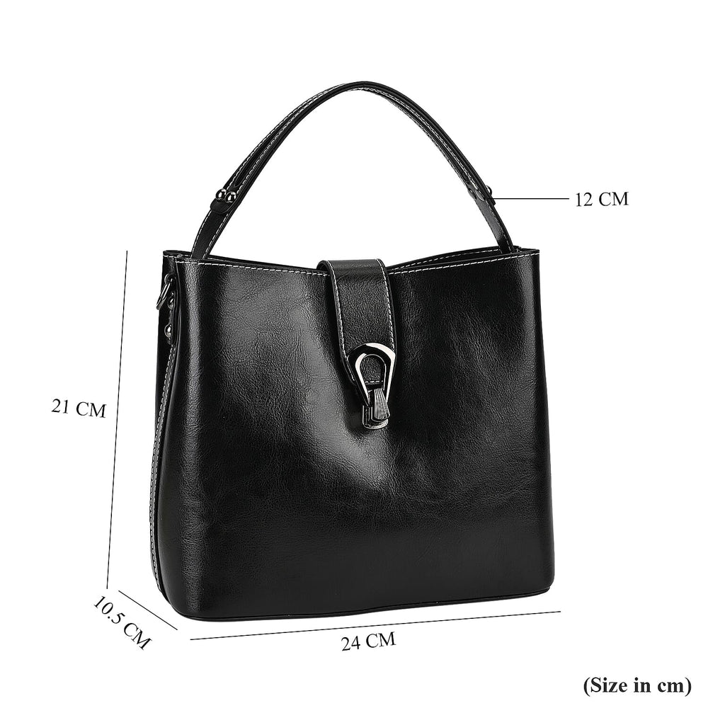 100 % Genuine Leather Solid Crossbody Bag (Size 24x10x21 cm) - Black