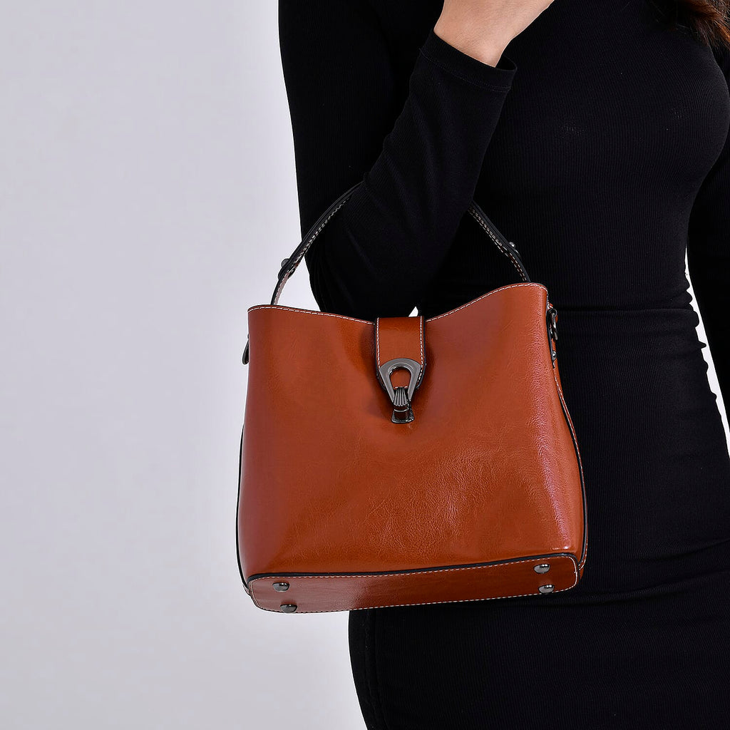 100% Genuine Leather Solid Crossbody Bag (Size 24x10x21 cm) - Tan