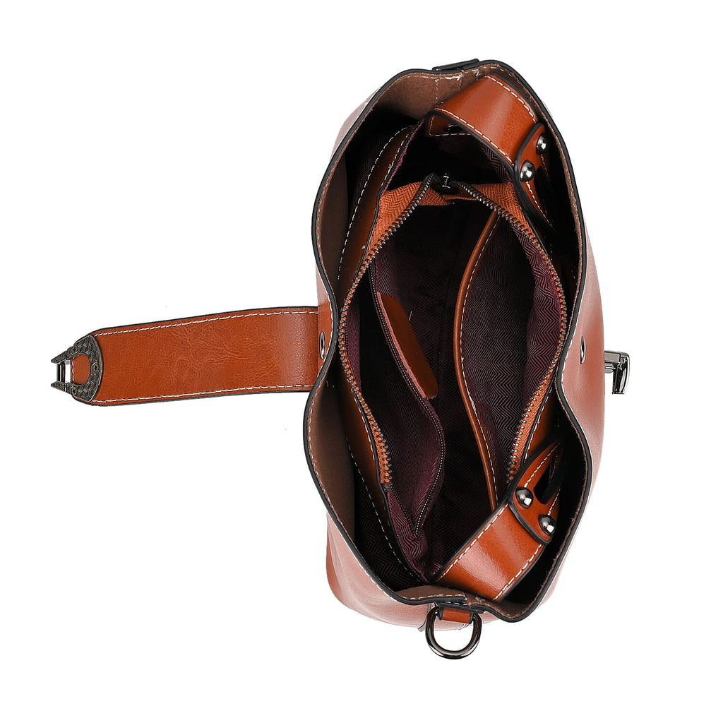 100% Genuine Leather Solid Crossbody Bag (Size 24x10x21 cm) - Tan