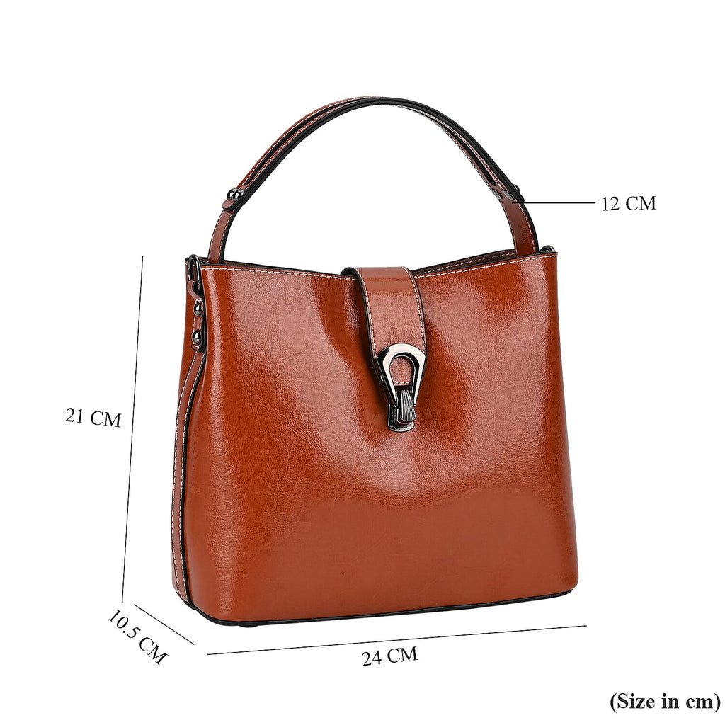 100% Genuine Leather Solid Crossbody Bag (Size 24x10x21 cm) - Tan