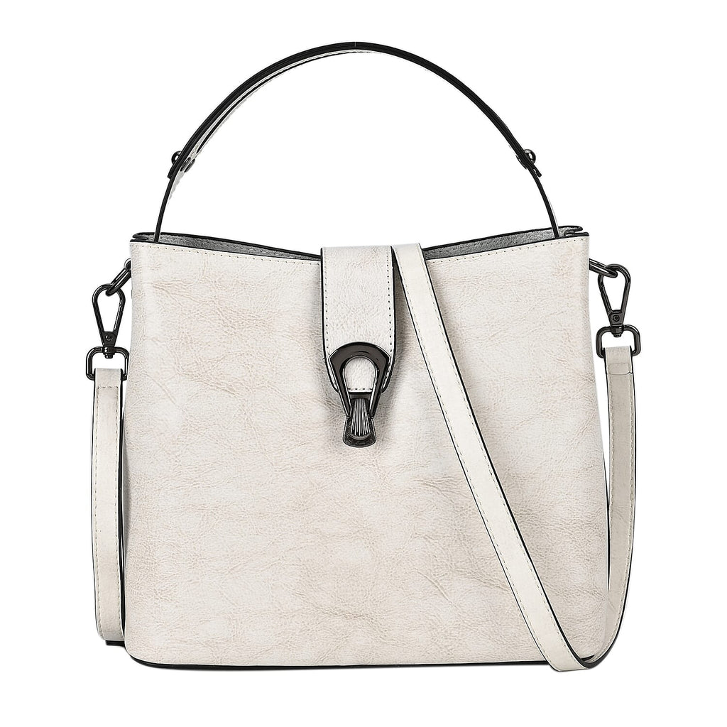 100% Genuine Leather Solid Crossbody Bag (Size 24x10x21 cm) - White