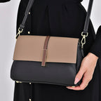 Genuine Leather Solid Crossbody Bag with Long Shoulder Strap - Black - Khaki