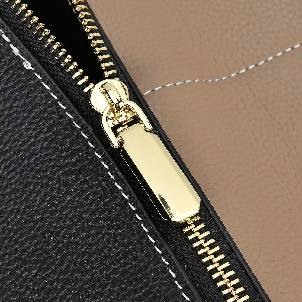 Genuine Leather Solid Crossbody Bag with Long Shoulder Strap - Black - Khaki