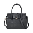 Genuine Leather Solid Crossbody Bag with Handle Drop - Black