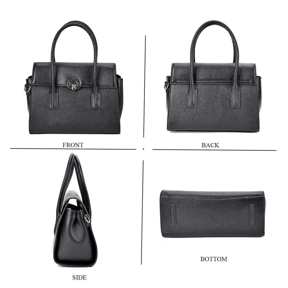 Genuine Leather Solid Crossbody Bag with Handle Drop - Black