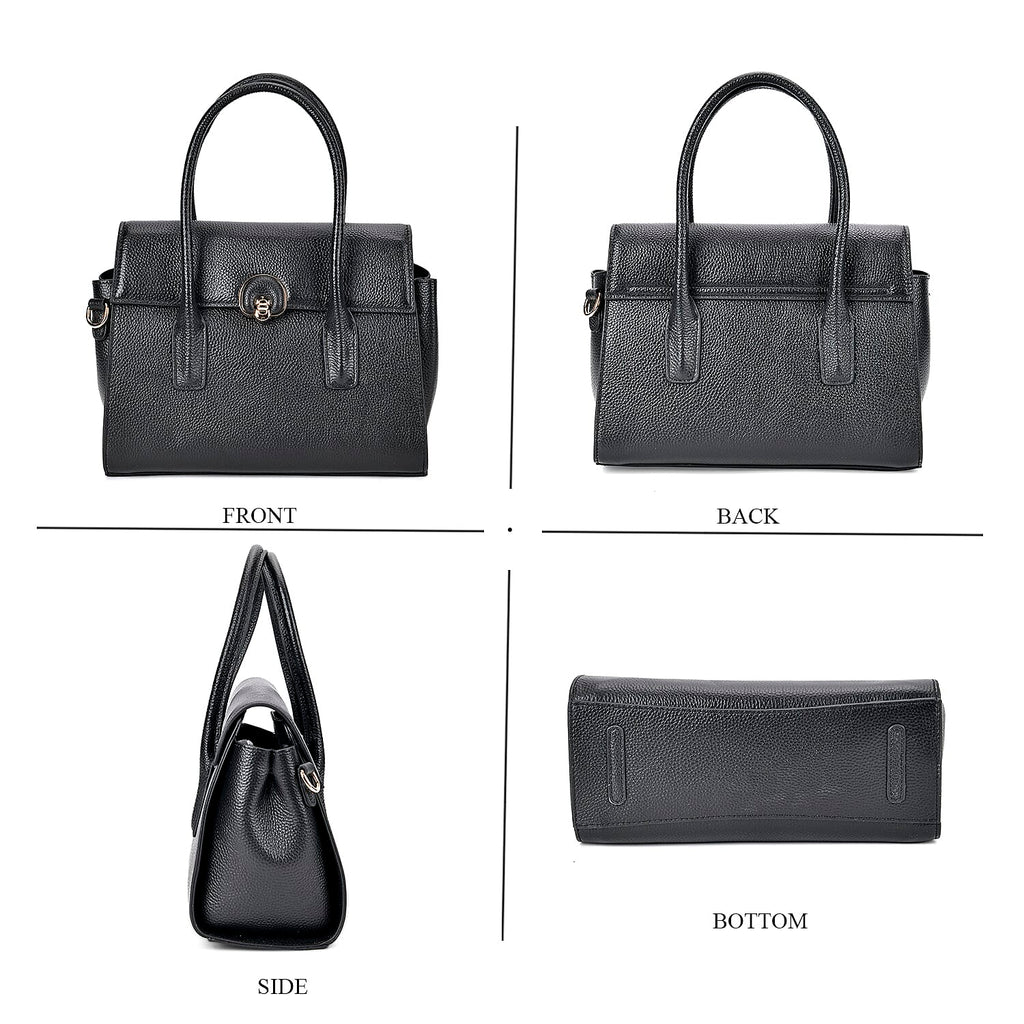 Genuine Leather Solid Crossbody Bag with Handle Drop - Black