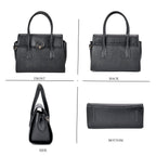 Genuine Leather Solid Crossbody Bag with Handle Drop - Black