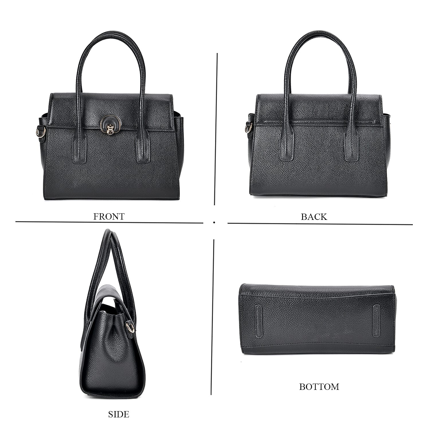 Genuine Leather Solid Crossbody Bag with Handle Drop - Black