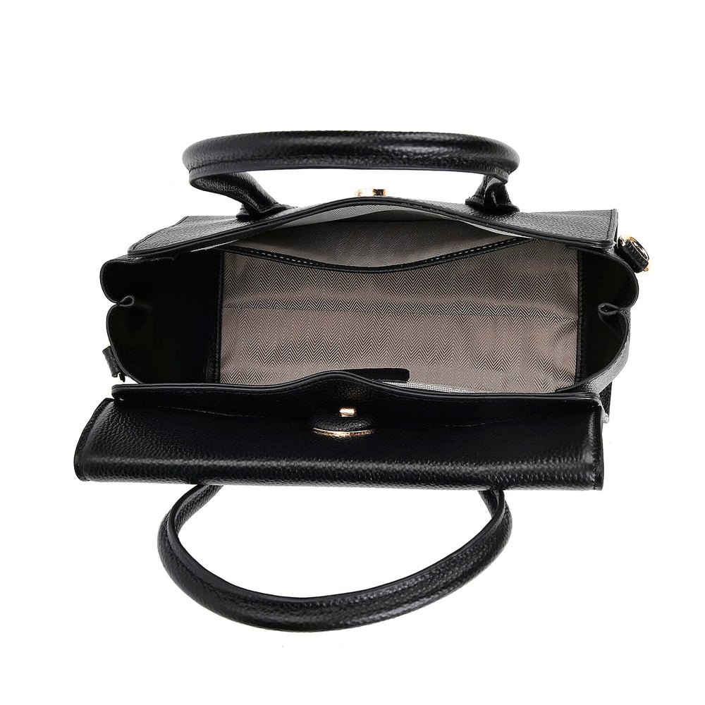 Genuine Leather Solid Crossbody Bag with Handle Drop - Black