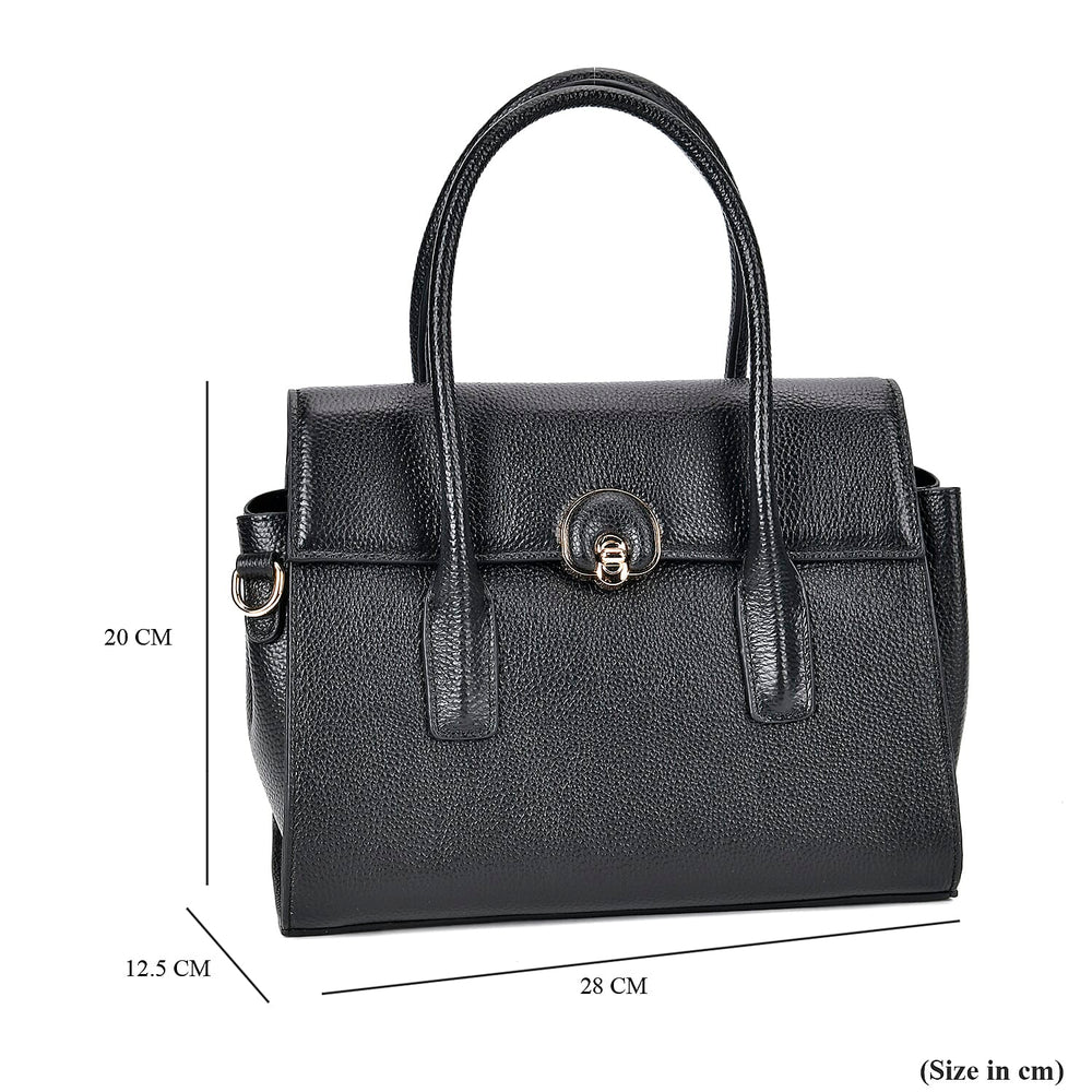 Genuine Leather Solid Crossbody Bag with Handle Drop - Black