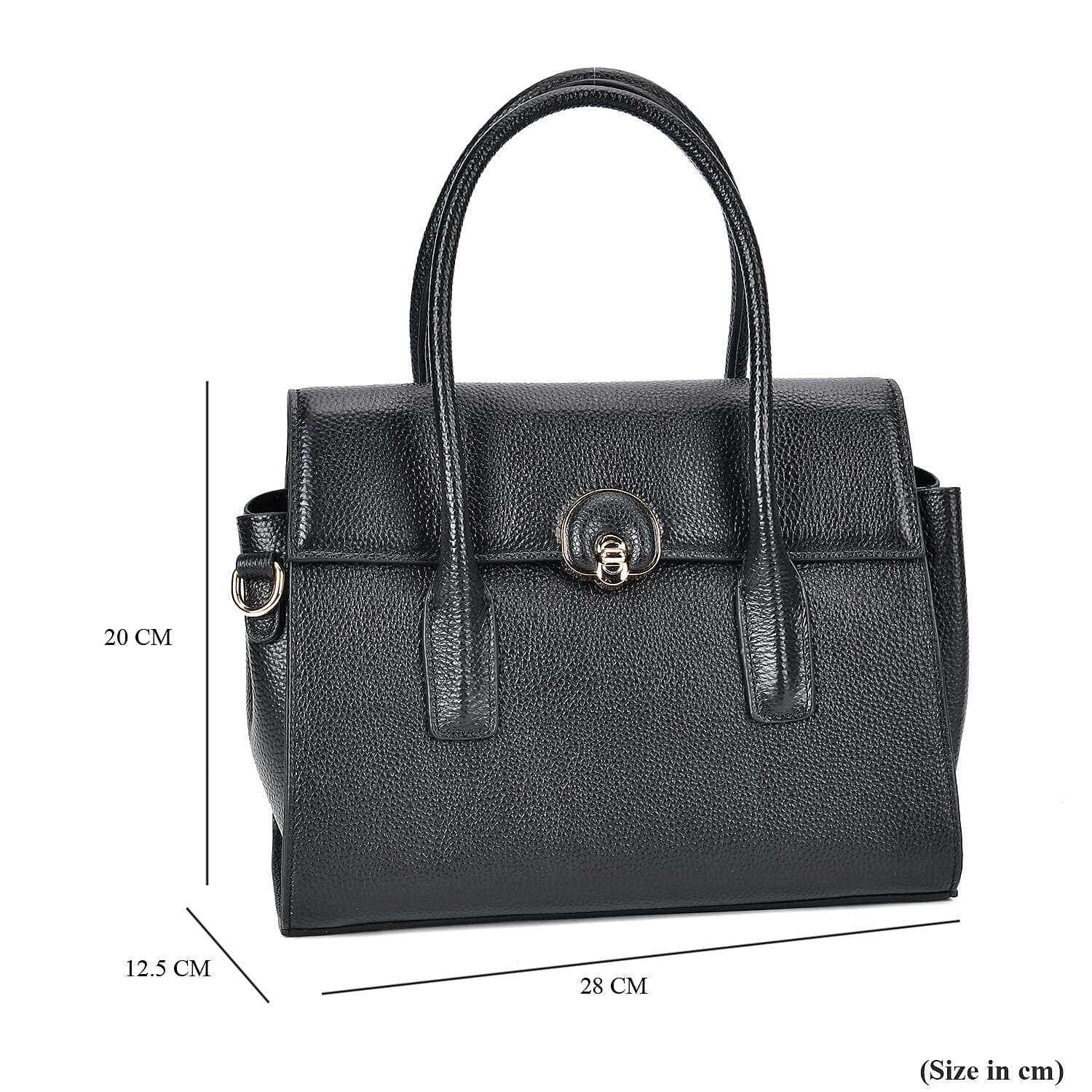 Genuine Leather Solid Crossbody Bag with Handle Drop - Black