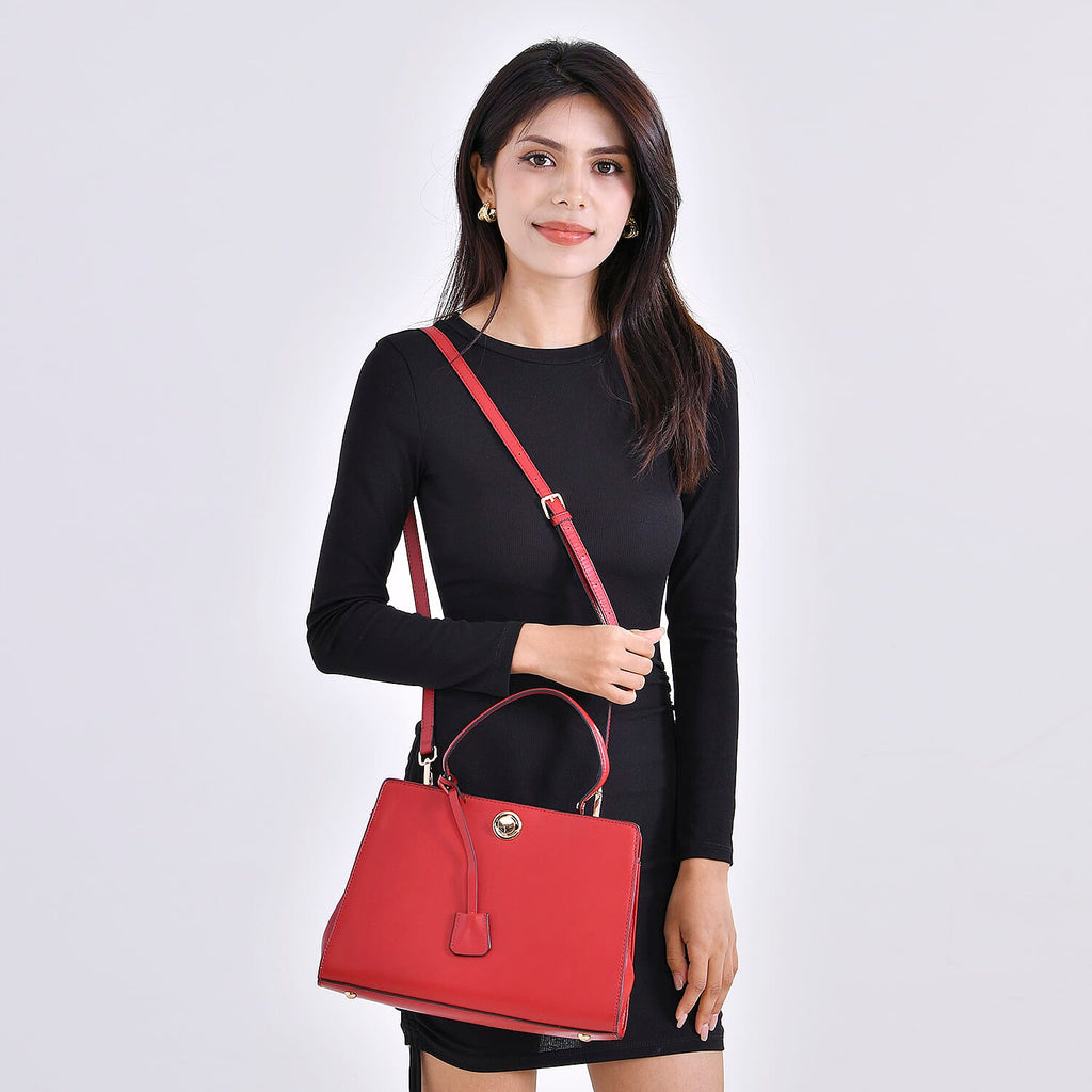 One Time Designer Closeout Deal - Genuine Leather Crossbody Bag - Red