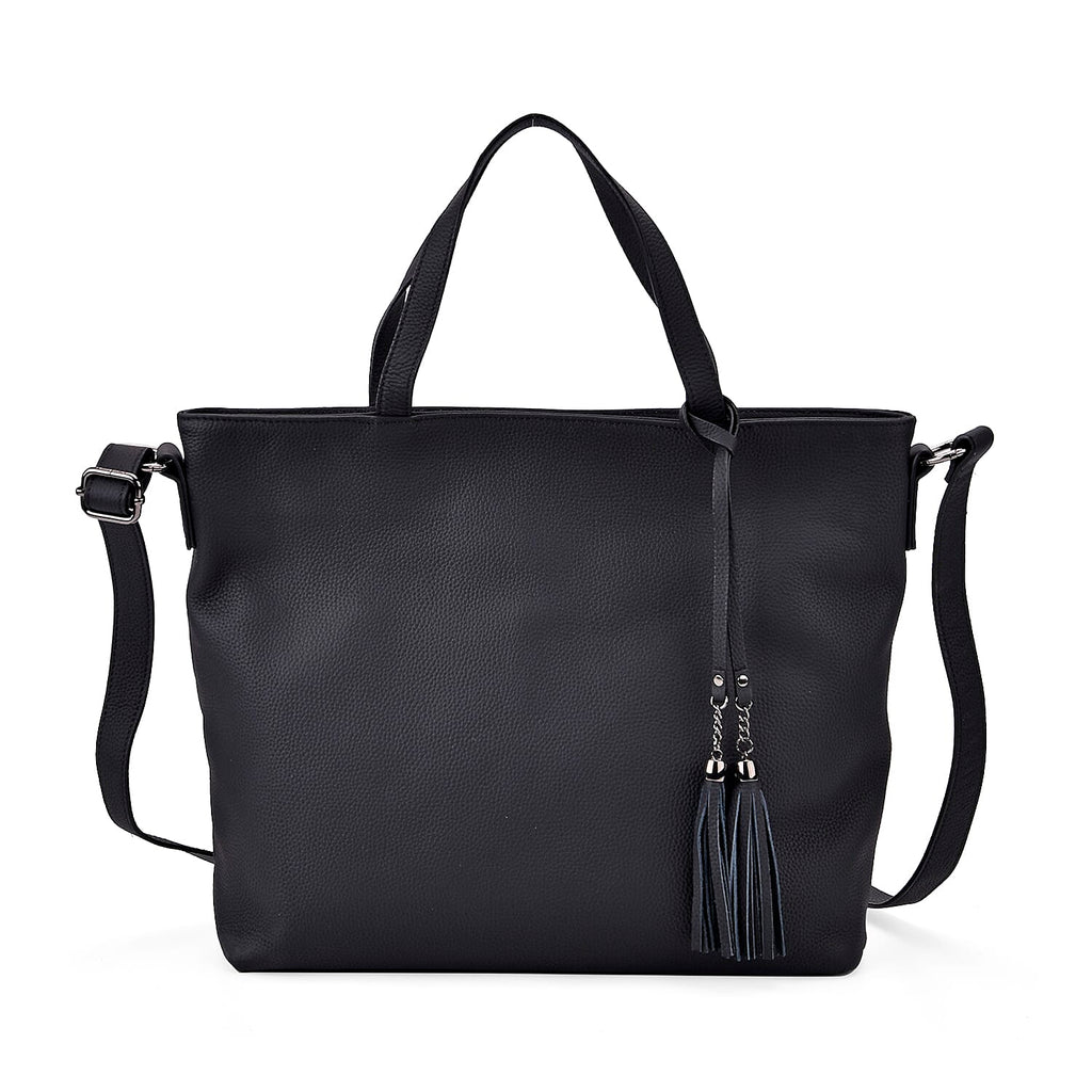 Genuine Leather Solid Crossbody Bag (Size 35x10x33 cm) - Black & Pink