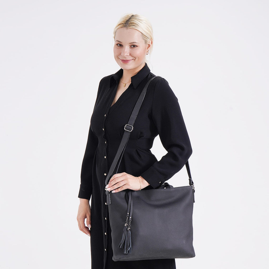 Genuine Leather Solid Crossbody Bag (Size 35x10x33 cm) - Black & Pink
