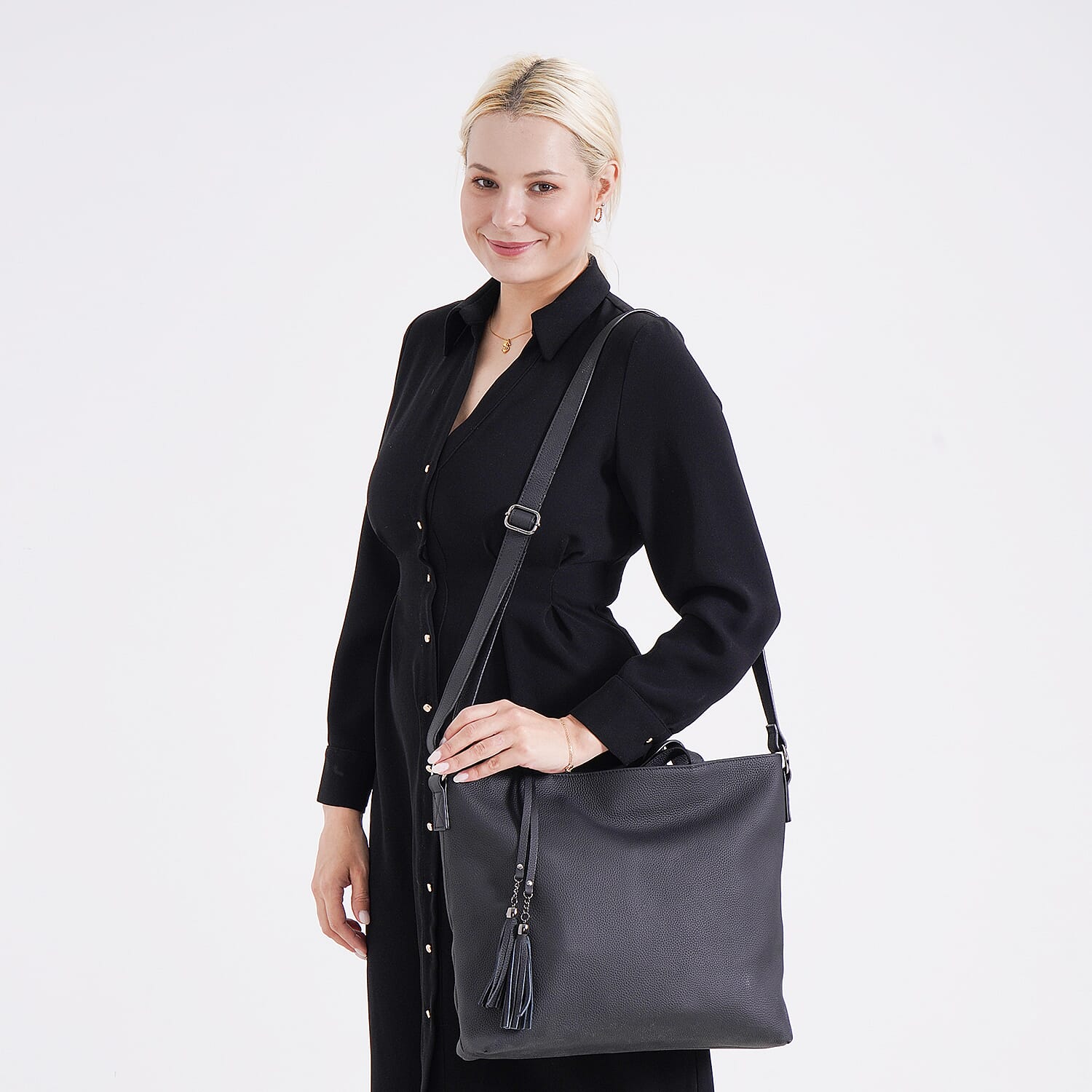 Genuine Leather Solid Crossbody Bag (Size 35x10x33 cm) - Black & Pink
