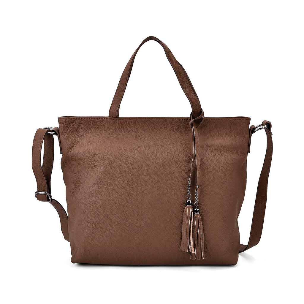 Genuine Leather Solid Crossbody Bag (Size 35x10x33 cm) - Brown & Pink