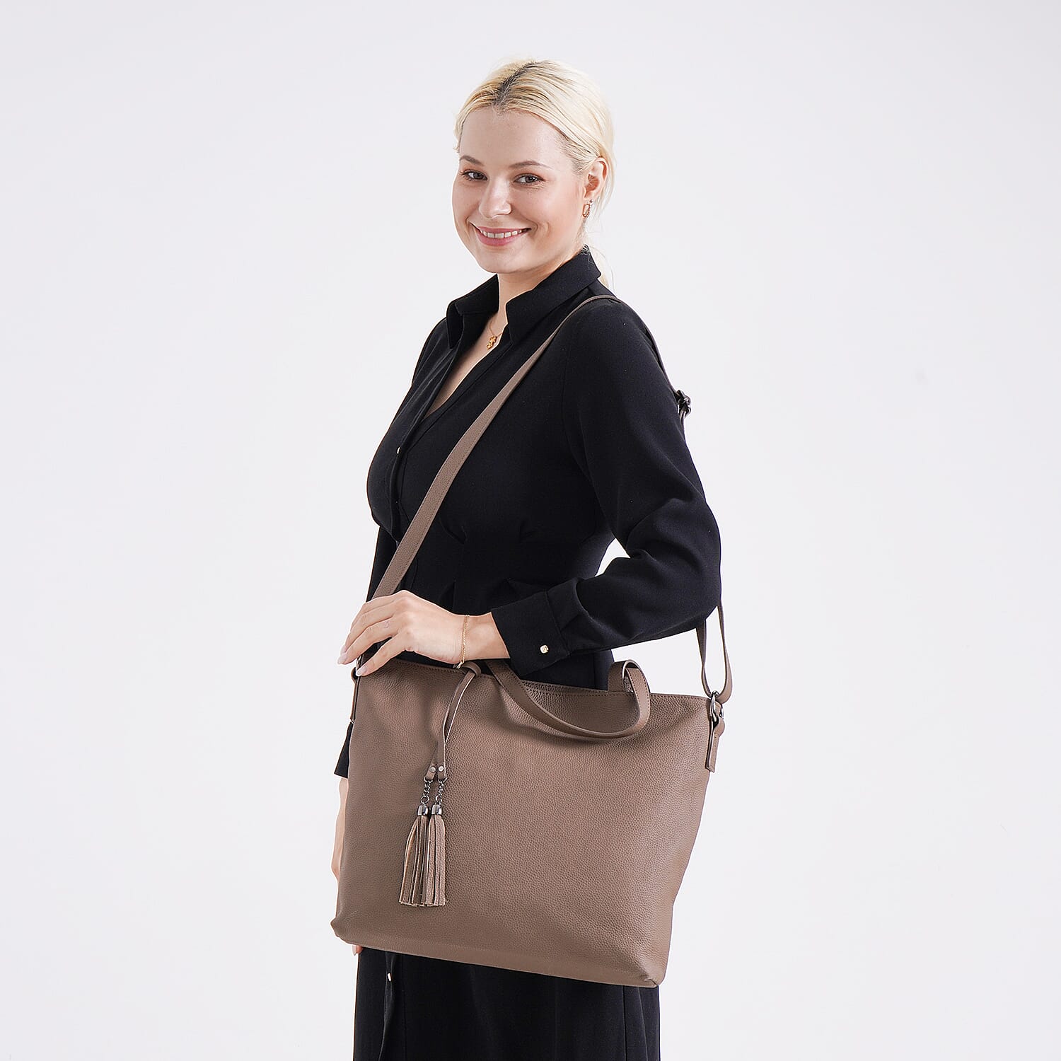 Genuine Leather Solid Crossbody Bag (Size 35x10x33 cm) - Brown & Pink