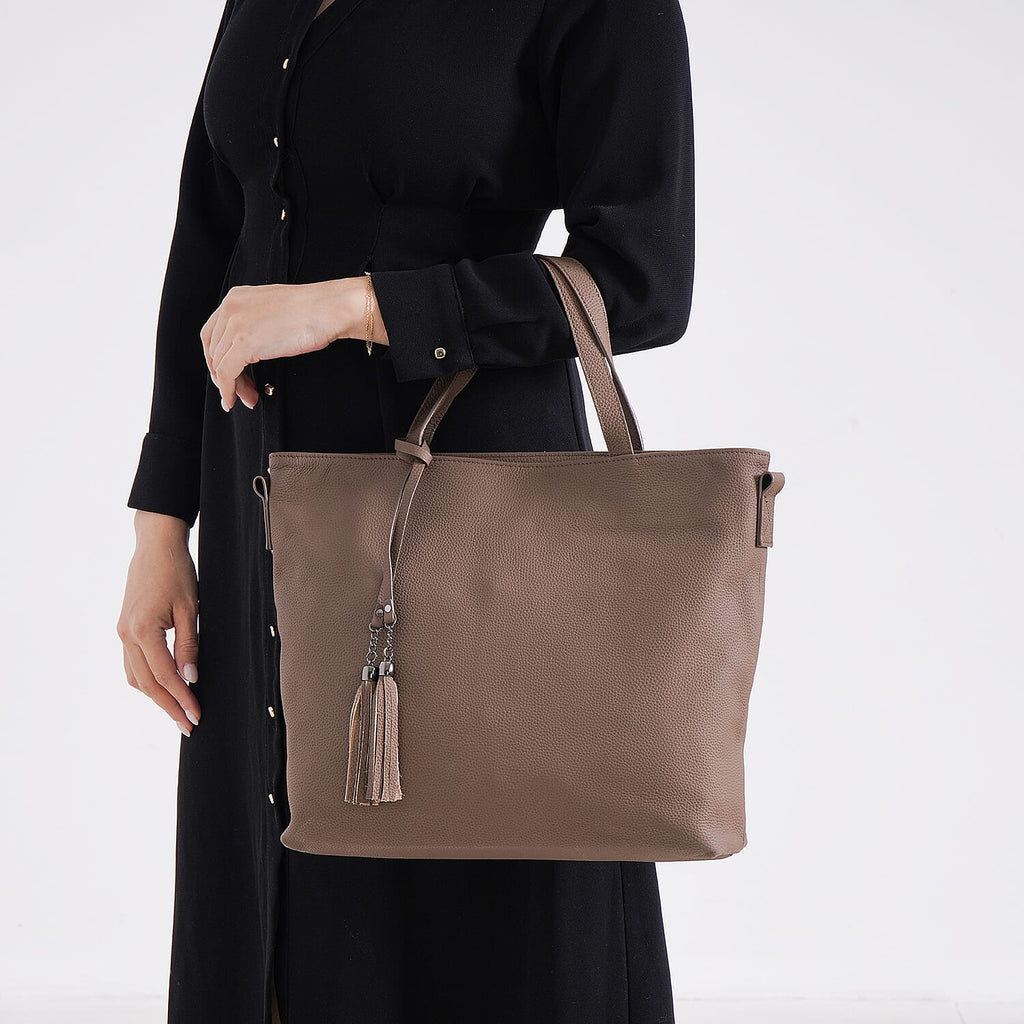 Genuine Leather Solid Crossbody Bag (Size 35x10x33 cm) - Brown & Pink
