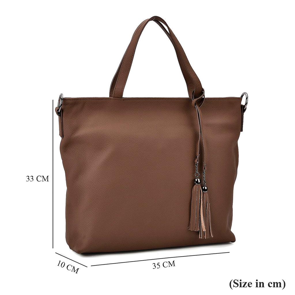 Genuine Leather Solid Crossbody Bag (Size 35x10x33 cm) - Brown & Pink