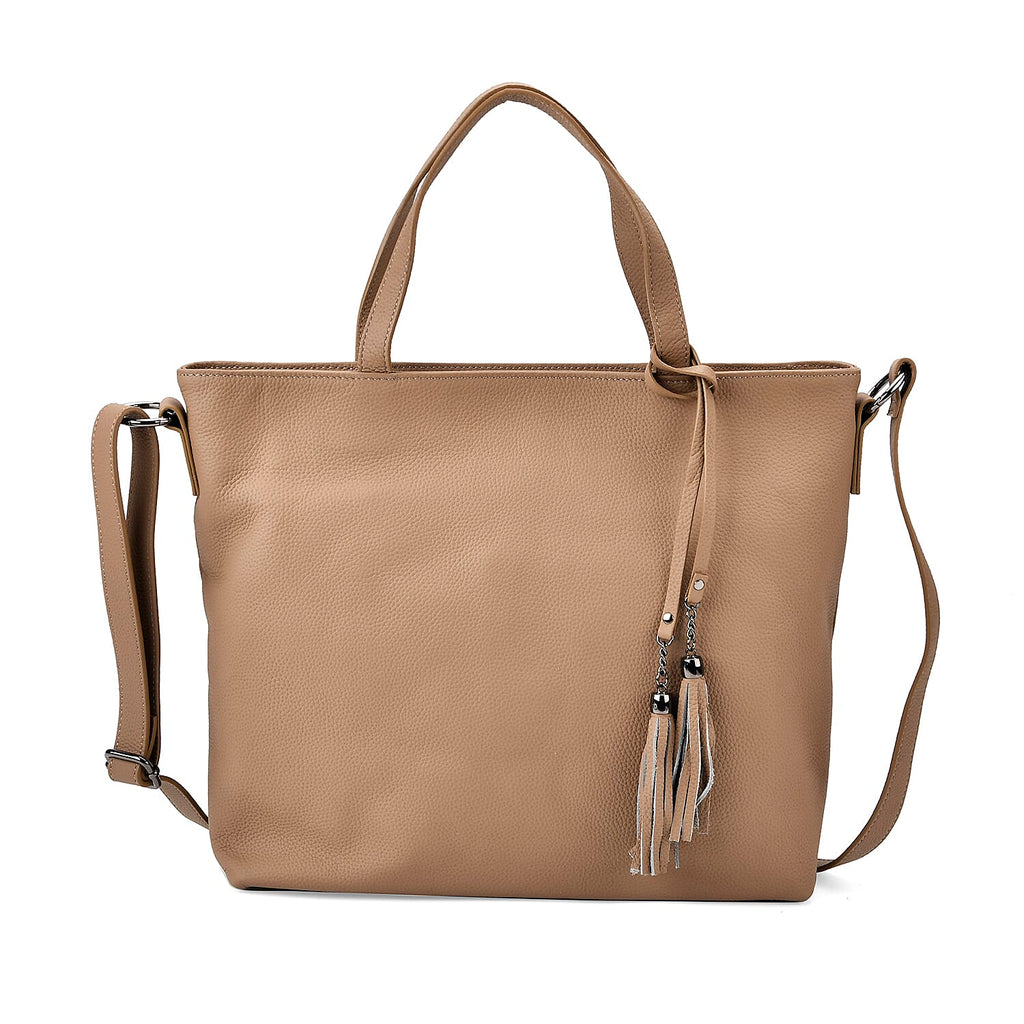 Genuine Leather Solid Crossbody Bag (Size 35x10x33 cm) - Khaki & Pink