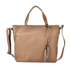 Genuine Leather Solid Crossbody Bag (Size 35x10x33 cm) - Khaki & Pink