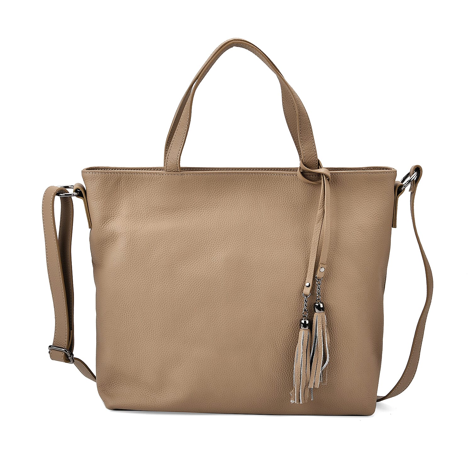 Genuine Leather Solid Crossbody Bag (Size 35x10x33 cm) - Khaki & Pink