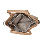 Genuine Leather Solid Crossbody Bag (Size 35x10x33 cm) - Khaki & Pink
