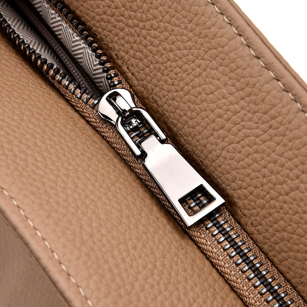 Genuine Leather Solid Crossbody Bag (Size 35x10x33 cm) - Khaki & Pink